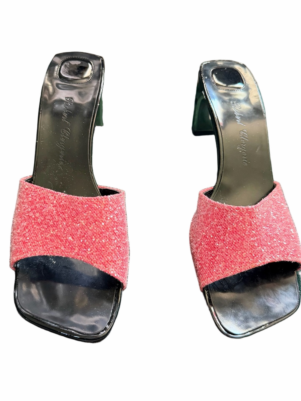 Robert Clergerie Pink Glitter Mule Heels EUC Size 39 Made in France Y2K Slides